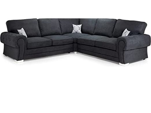 Black Suede Fabric Corner Sofa