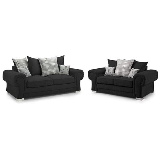 Black Suede Fabric Sofa Set
