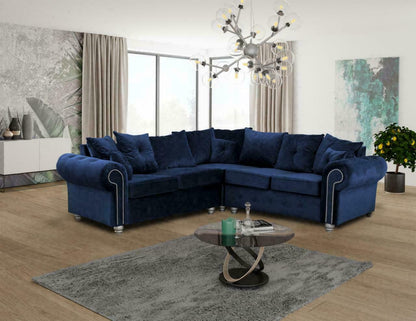 Blue & Grey Plush Fabric Corner Sofa