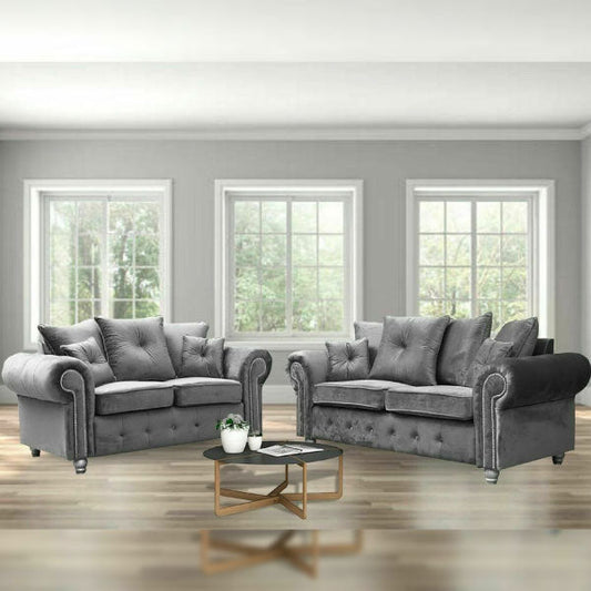 Grey Plush Sofa Set 3+2 Seater