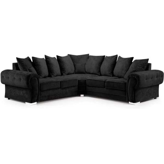 Large Verona Black Suede Fabric Corner Sofa