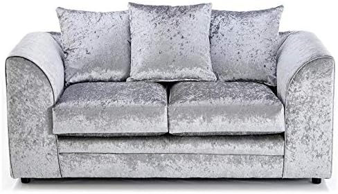 Silver 2 seater crushed velvet sofa