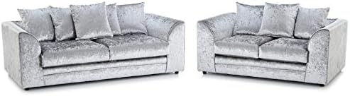 Silver 3 and 2 seater crushed velvet sofa