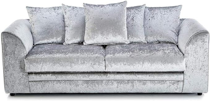 Silver 3 seater crushed velvet sofa