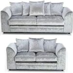 Silver Crushed Velvet 3+2 Seater Sofa Set