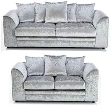 Silver Crushed Velvet 3+2 Seater Sofa Set