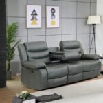 Grey Recliner Leather Sofa Set