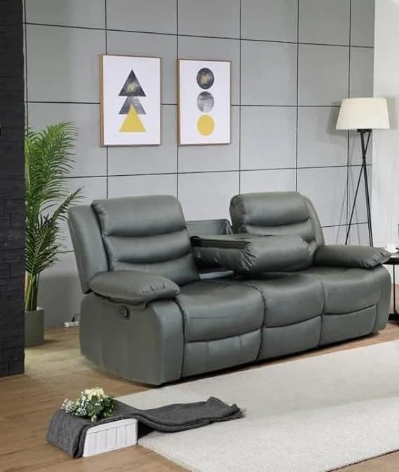 Grey Recliner Leather Sofa Set