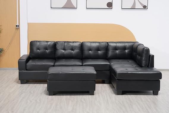 Black Bonded Leather Right Hand Side Sofa