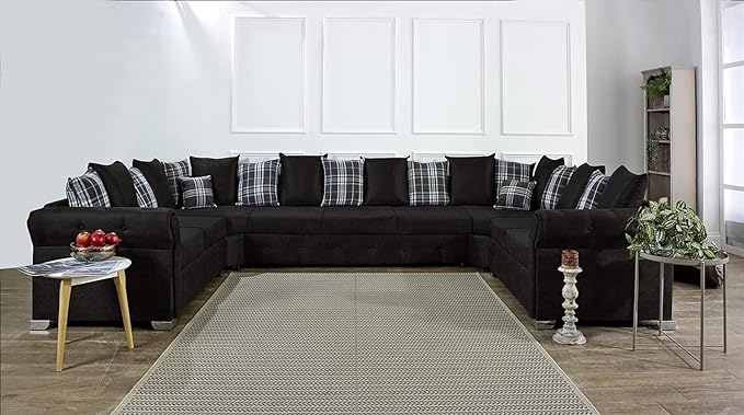Black Faux Leather Corner Sofa U Shape