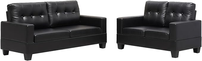 CUBE Black Bonded Leather 3+2 Seater Sofa