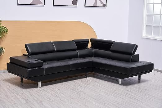 ClassicBlack Leather Corner Sofa