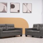 Cube Sofa Set Grey Bonded Leather 3+2