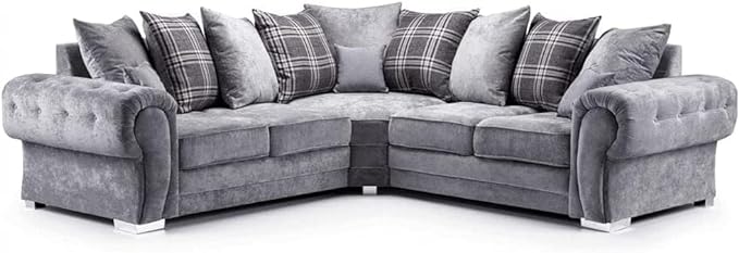 Dark Grey Suede Fabric Corner Sofa
