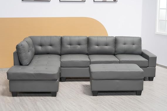 Grey Bonded Leather Left Hand Side Sofa