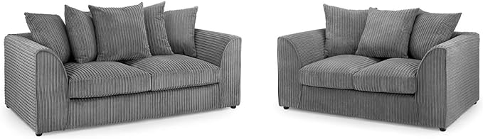 Grey Jumbo Cord 3+2 Seater Sofa