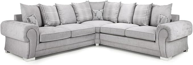 Grey Suede Fabric Corner Sofa 240cm