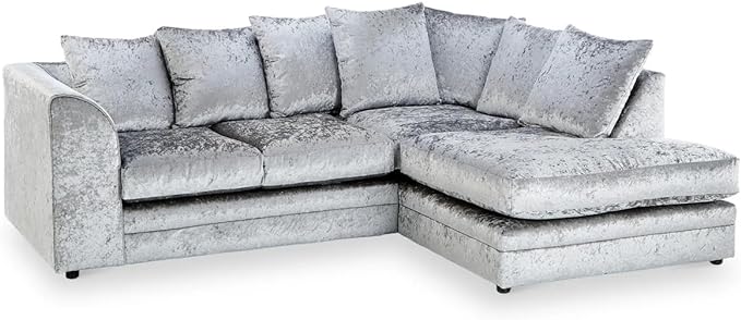Right Silver Crushed Velvet Sofa