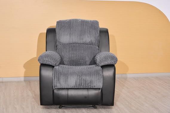 Rio Recliner Black & Grey Jumbo Cord 1 Seater Sofa