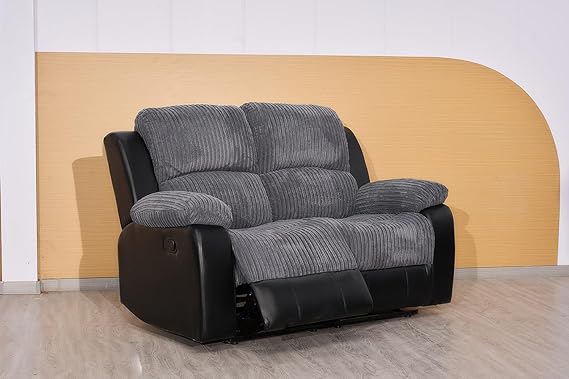 Rio Recliner Black & Grey Jumbo Cord 2 Seater Sofa