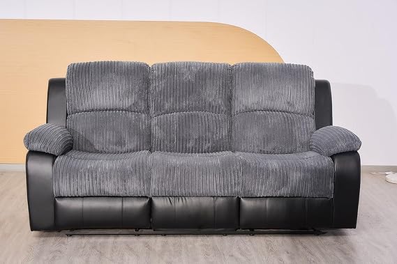 Rio Recliner Black & Grey Jumbo Cord 3 Seater Sofa