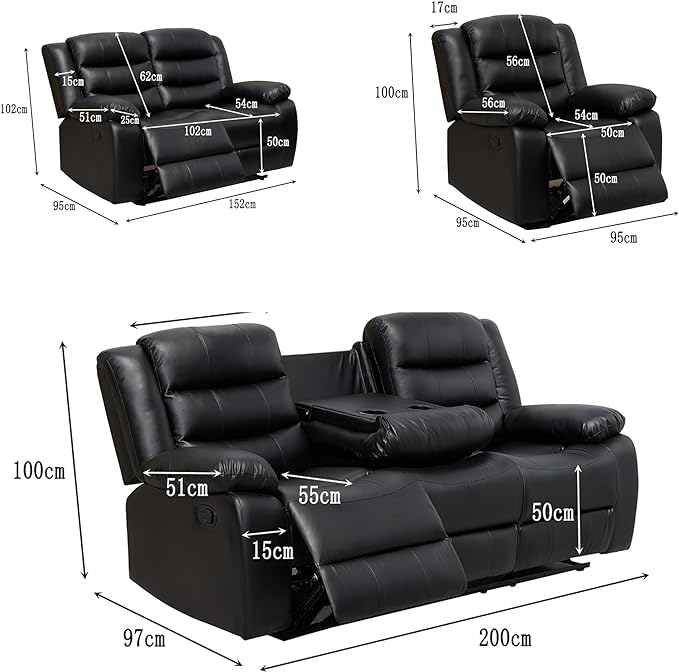 Roma Recliners Dimmensions pic 3+2+1