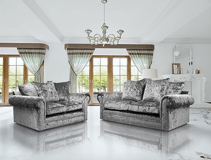 Silver Crushed Velvet sofa set