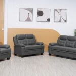 Stationary Grey Bonded Leather 3+2 +1 Seater sofa set