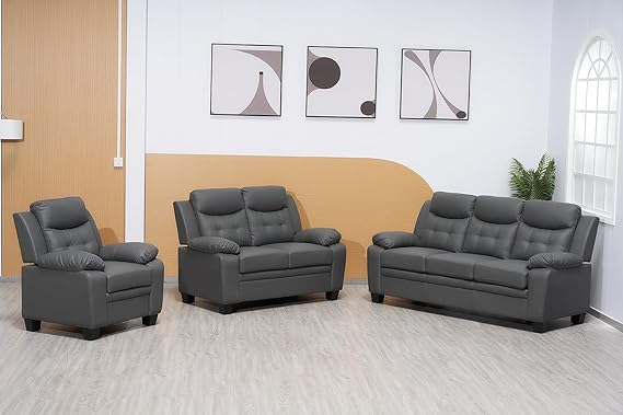 Stationary Grey Bonded Leather 3 2 1 Seater sofa set